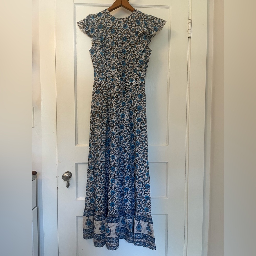 Christy Dawn Blue and White Patterned Maxi Dress
